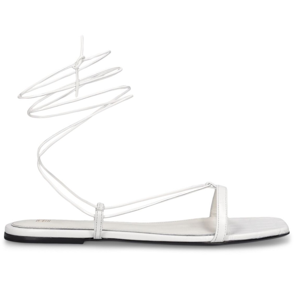 Toteme White 5 mm Croc Embossed Leather Strappy Sandals